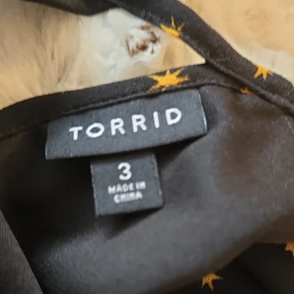 Torrid Black and Gold Asymmetrical Bishop Sleeve Sundress - Picture 2 of 4